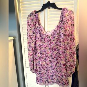 ASTR The Label Long Sleeve Ruched Mini Dress in Purple and Pink